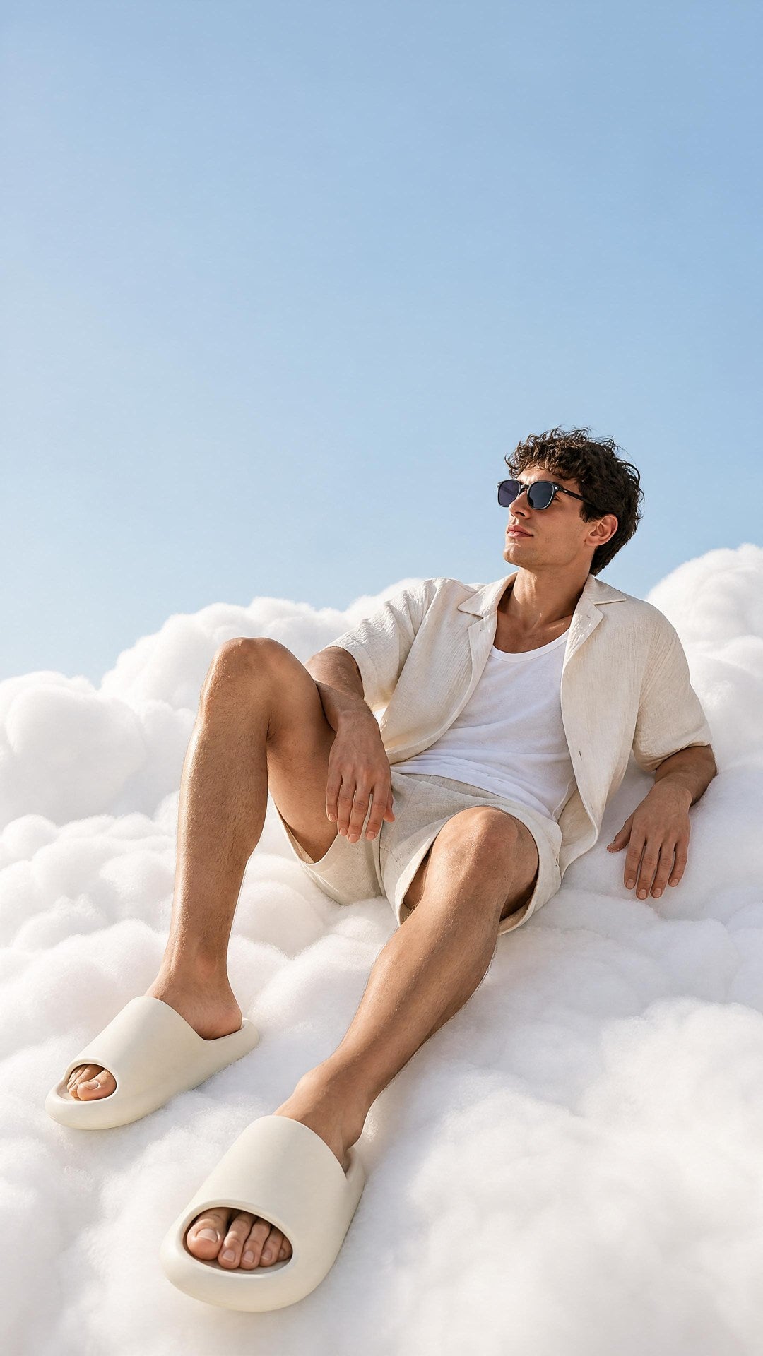 Homme détendu sur les nuages en claquettes Confrt Plus