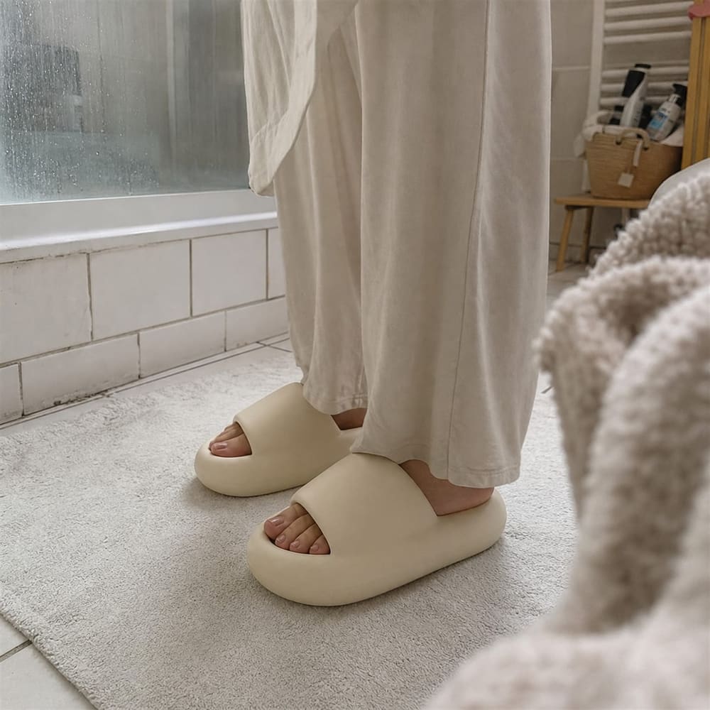 Sortie de douche en claquettes nuage